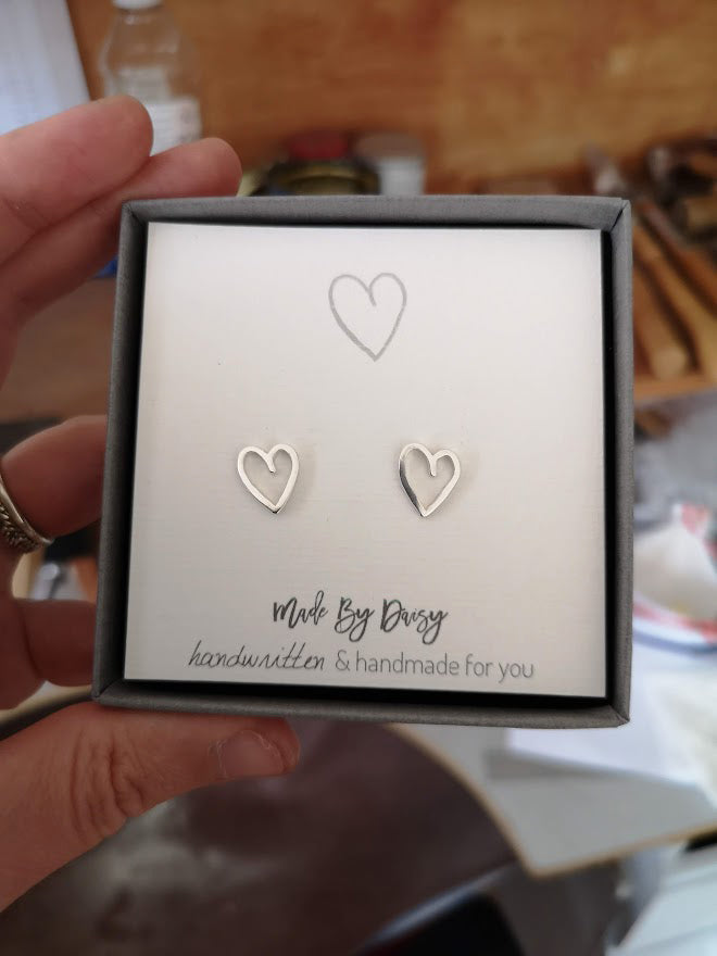 heart drawing earrings sterling silver