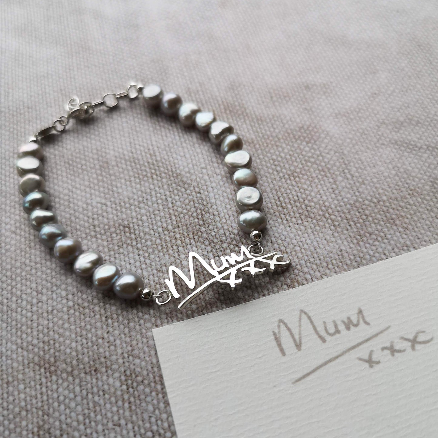 Grey Freshwater Pearl Handwriting Bracelet