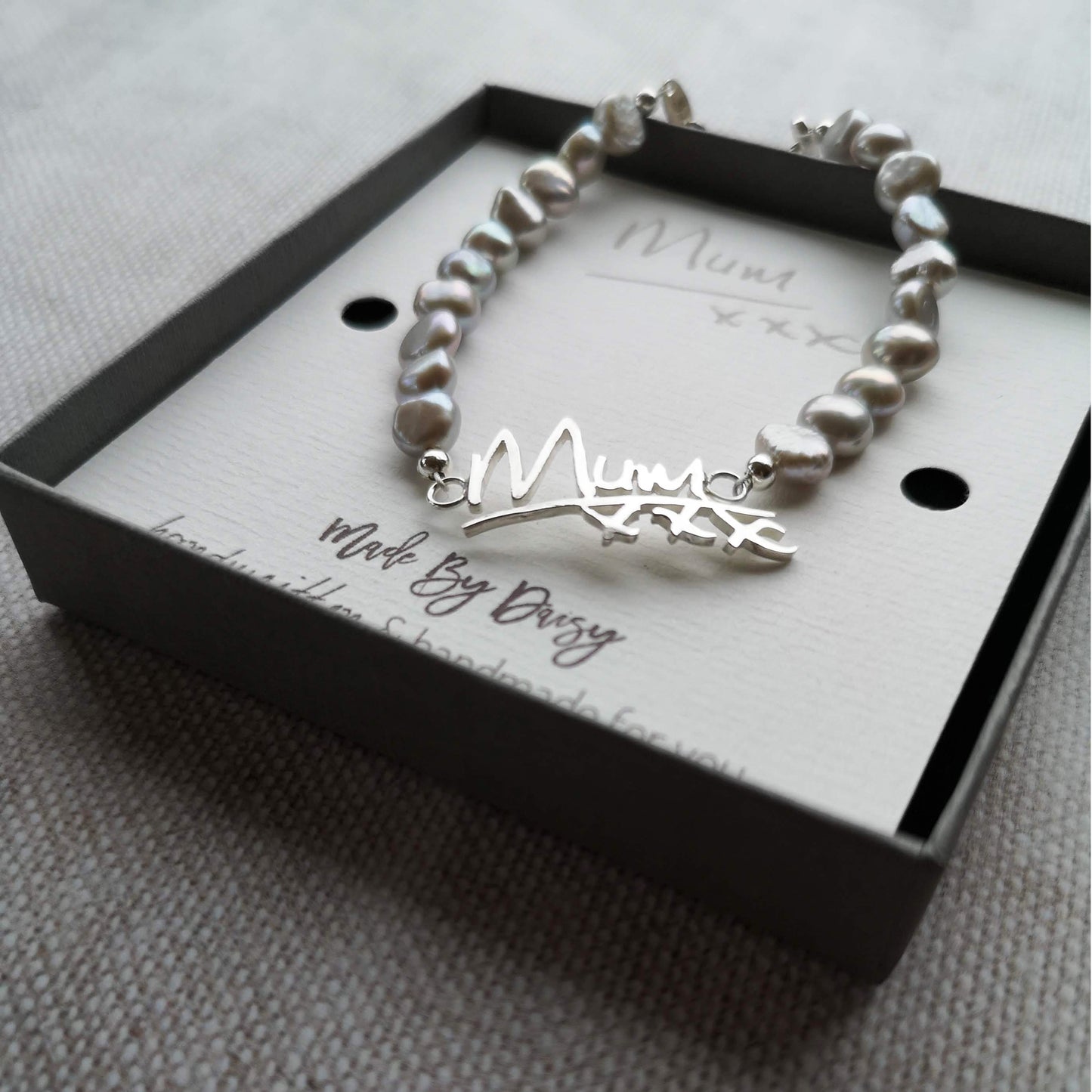 Grey Freshwater Pearl Handwriting Bracelet