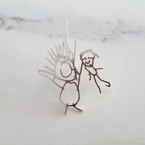 Children's drawing silver pin