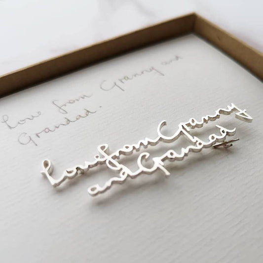Memorial keepsake loved ones actual handwriting brooch pin groom