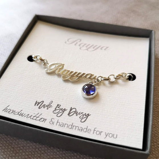 Handwriting bracelet with December birthstone Tanzanite