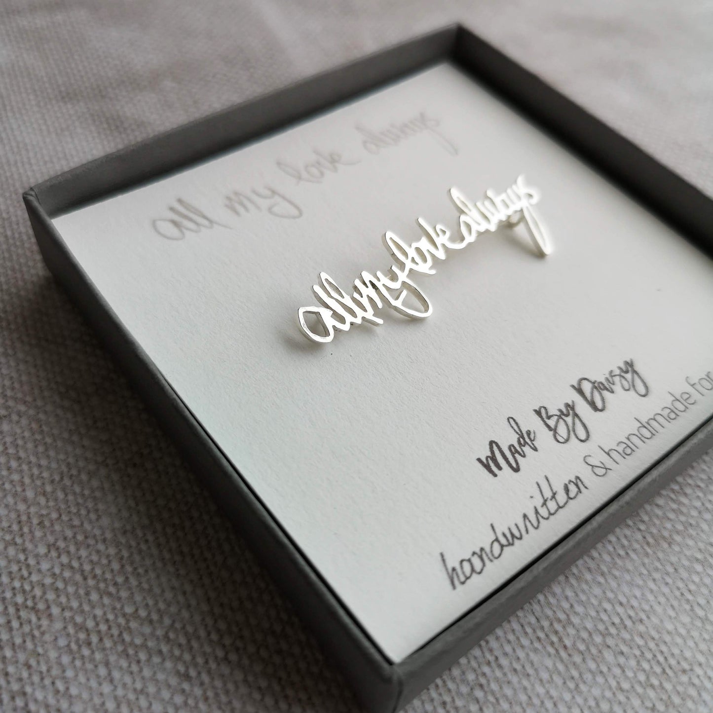 handwriting pin sterling silver