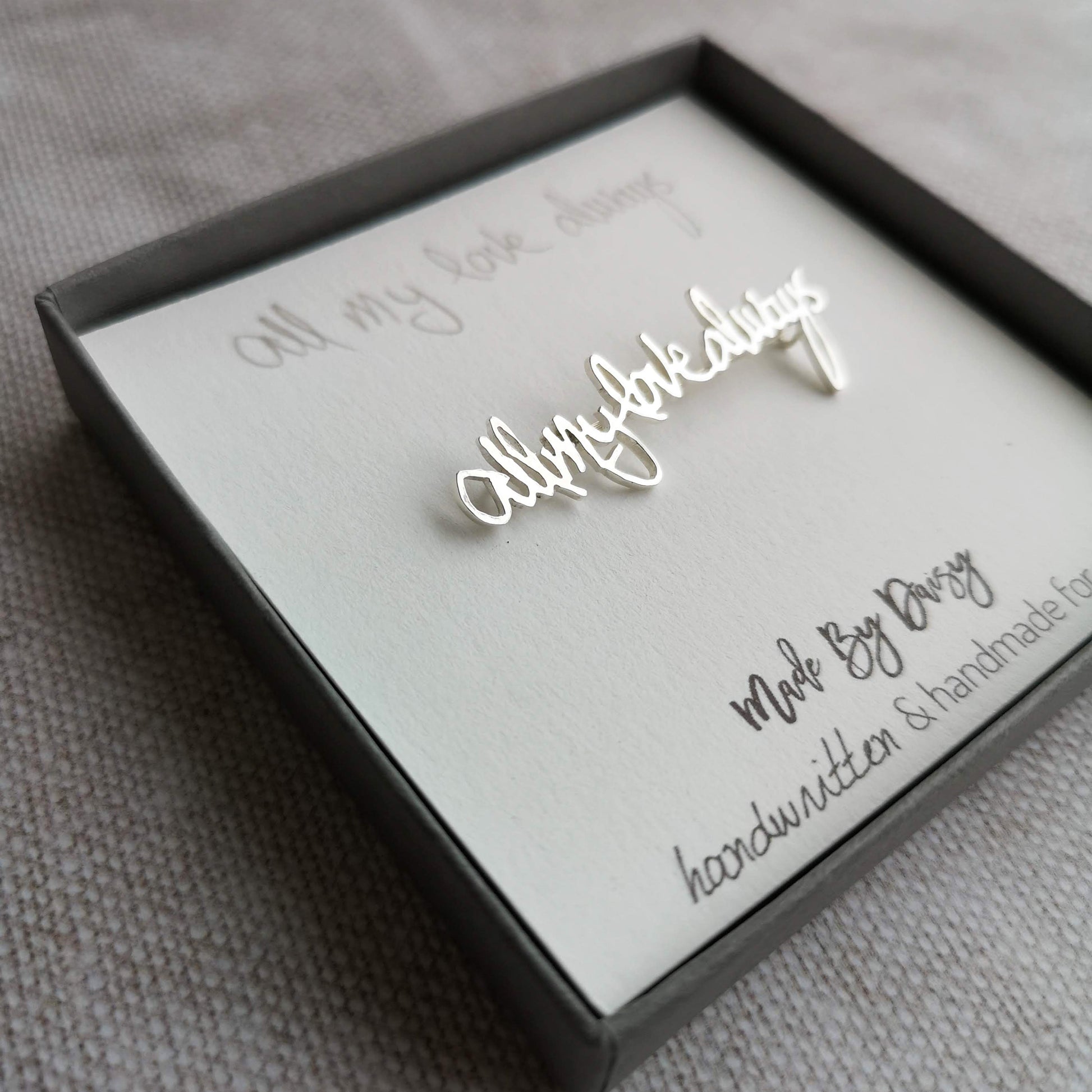 handwriting pin sterling silver