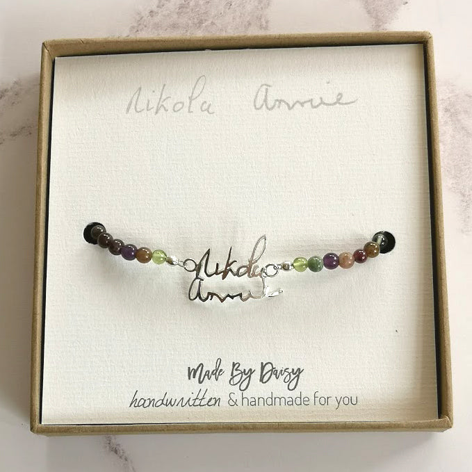 Mixed Gemstone Handwriting Bracelet