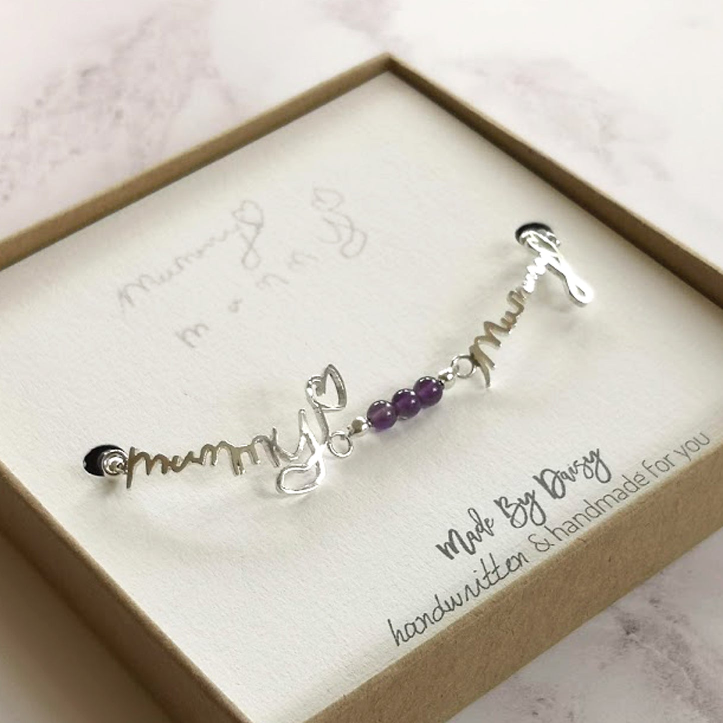 Gemstone Handwriting Bracelet with Two Pieces of Handwriting