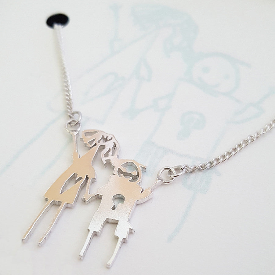 Family portrait necklace childs drawing jewellery