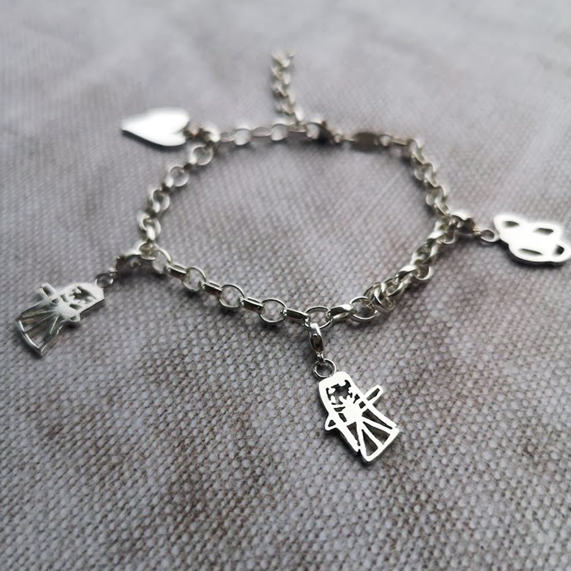 Kids drawing silver charm bracelet