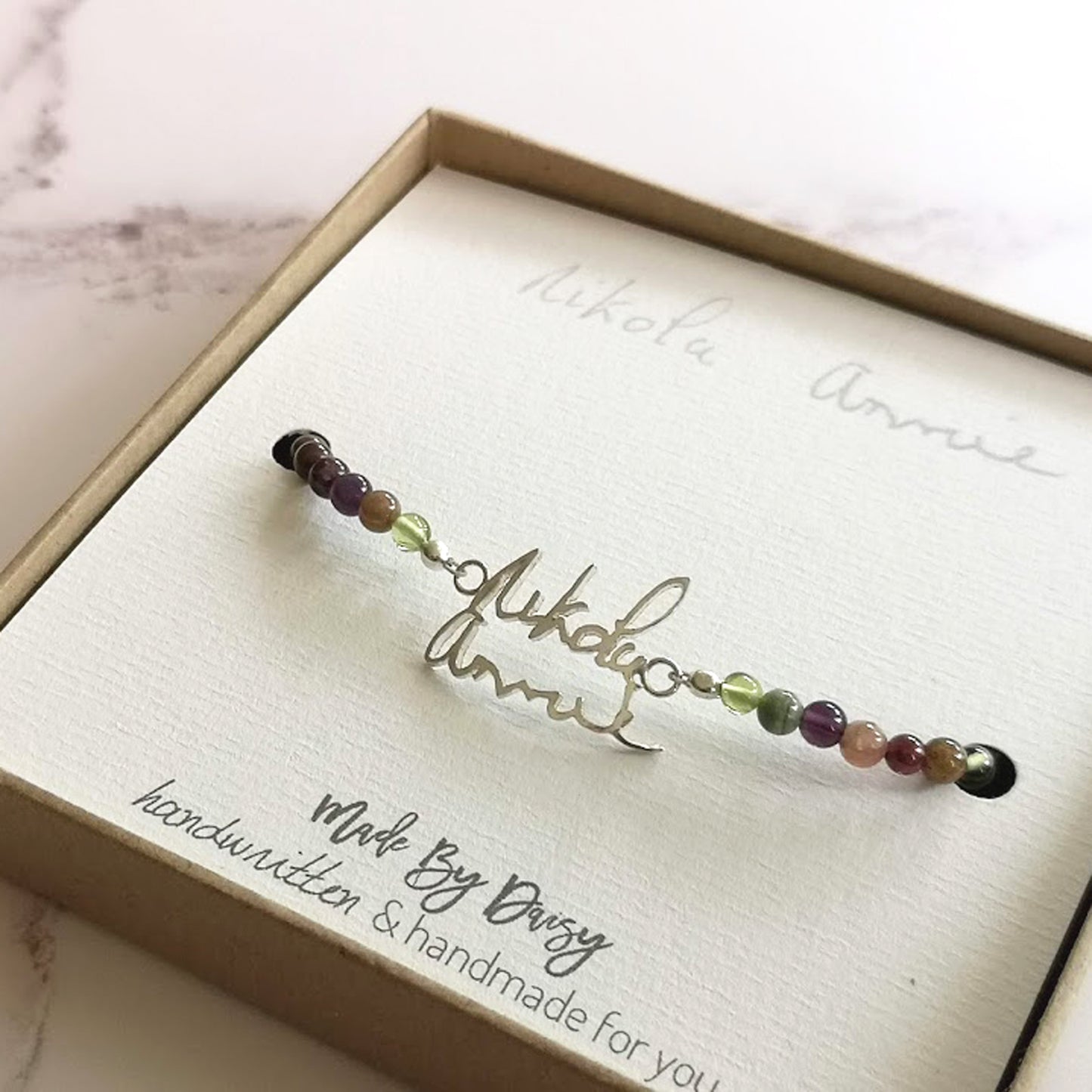 Mixed Gemstone Handwriting Bracelet