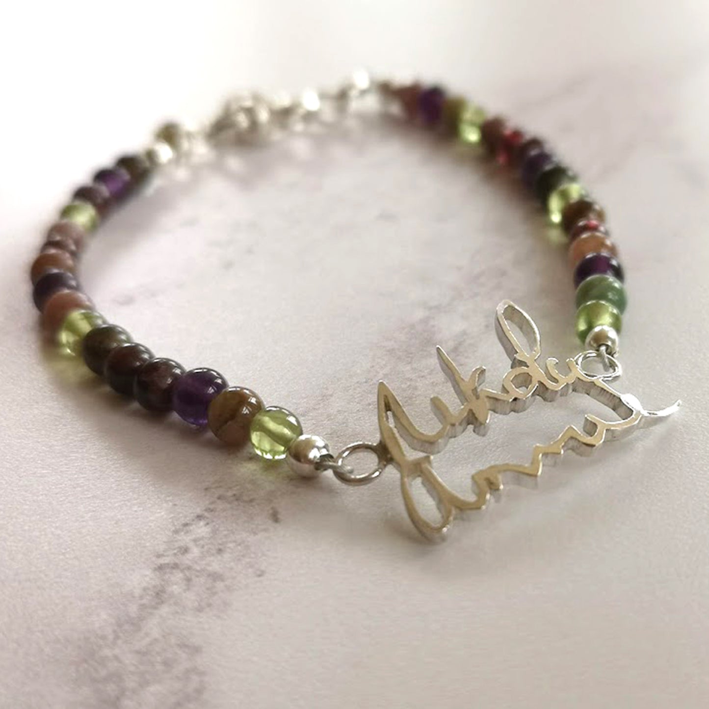 Mixed Gemstone Handwriting Bracelet