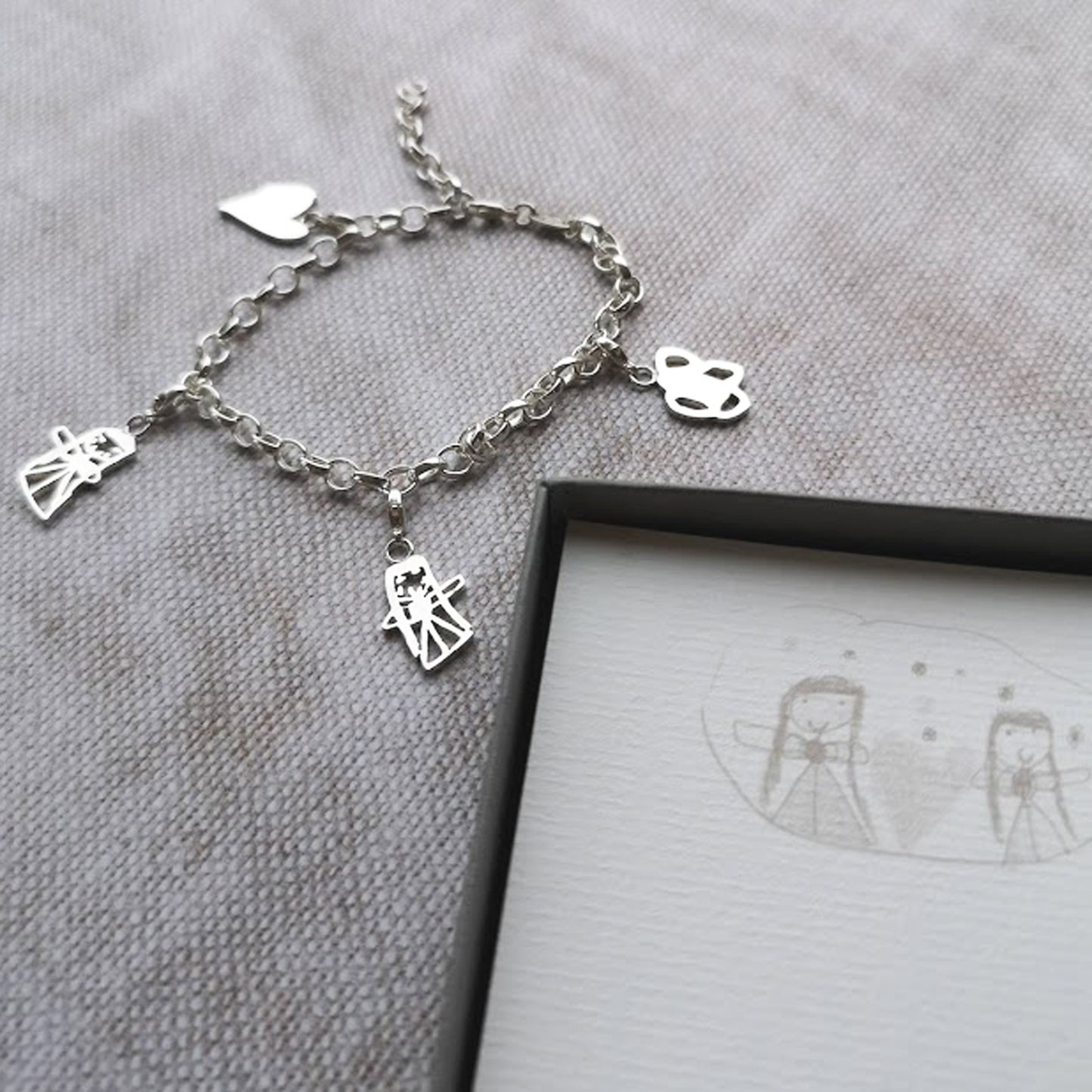 Personalised kids drawing charm bracelet