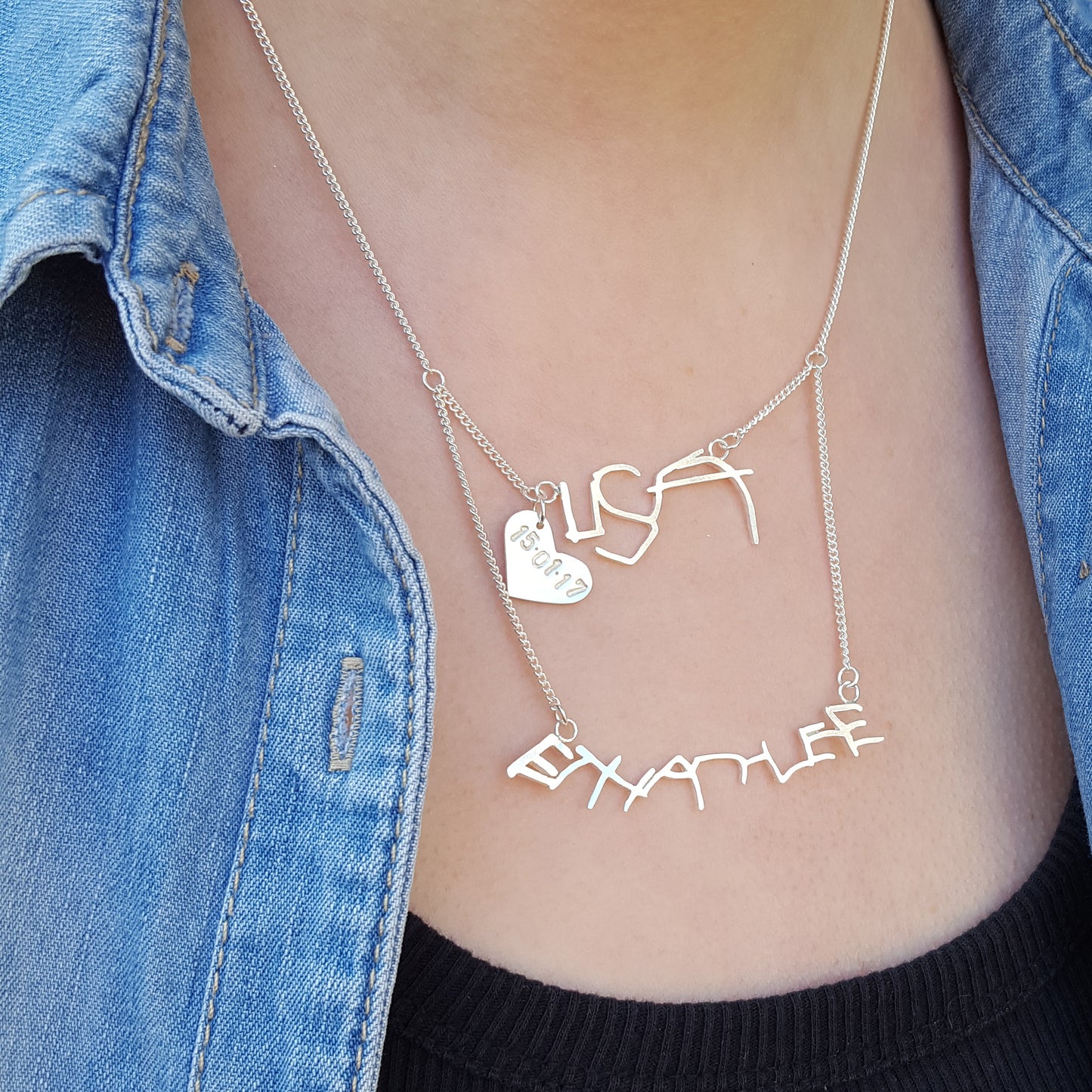 Childrens handwriting layered necklace