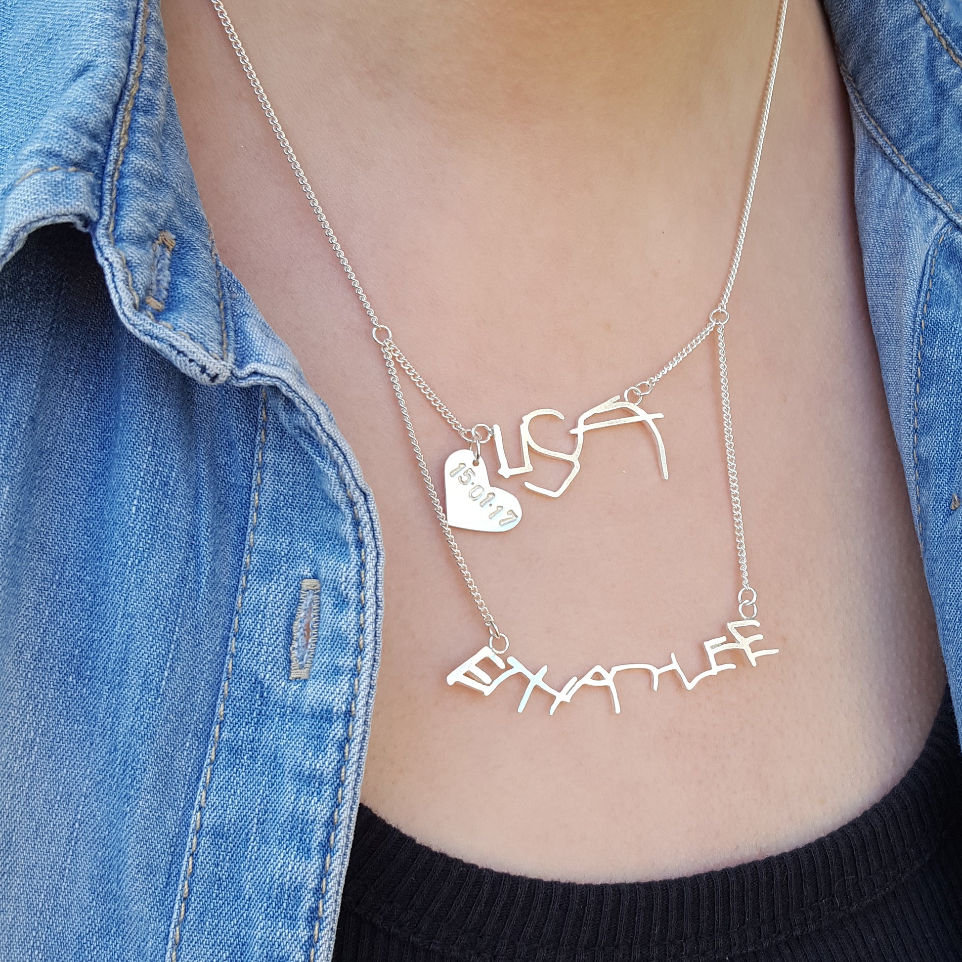 Childrens handwriting layered necklace
