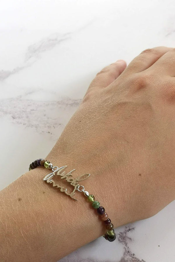 Mixed Gemstone Handwriting Bracelet