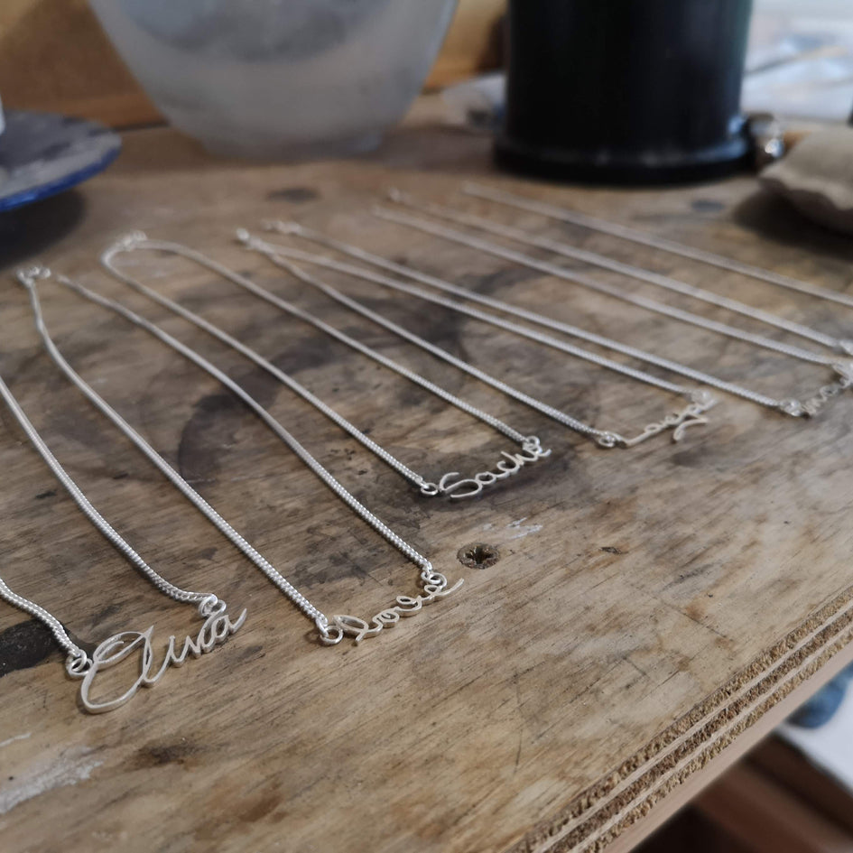 silver handwriting necklaces
