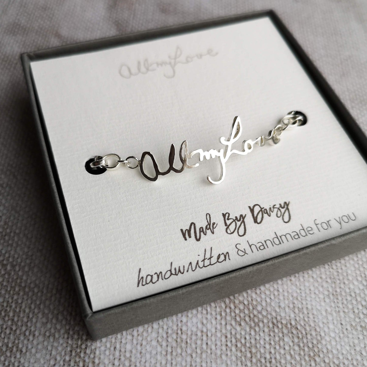 Sterling silver loved ones handwriting bracelet