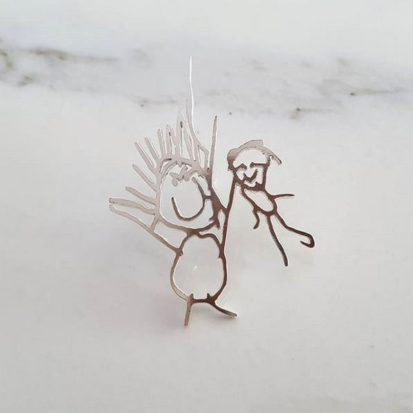 Children's drawing silver pin