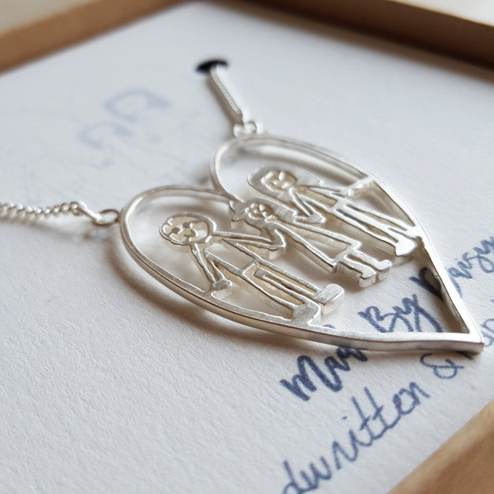 Actual childs drawing necklace in sterling silver